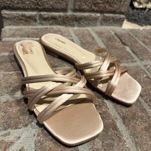 L'agence Abelle Slide Flat Sandal Dusty Pink Size 8.5 Crisscross Square Toe